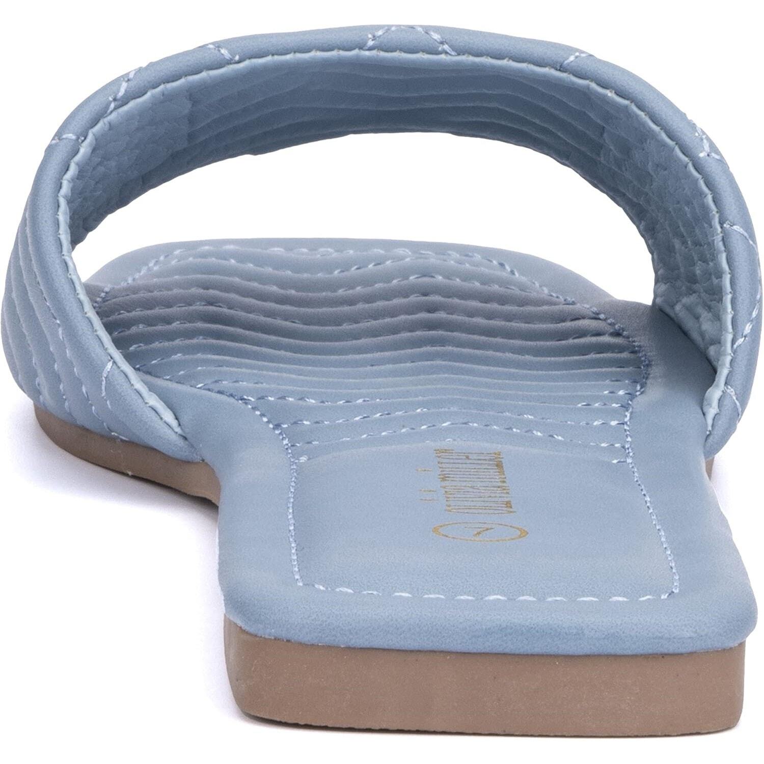 Olivia Miller Women Sundae Flat Slide Sandals Size US 8 Blue Chevron Quilted