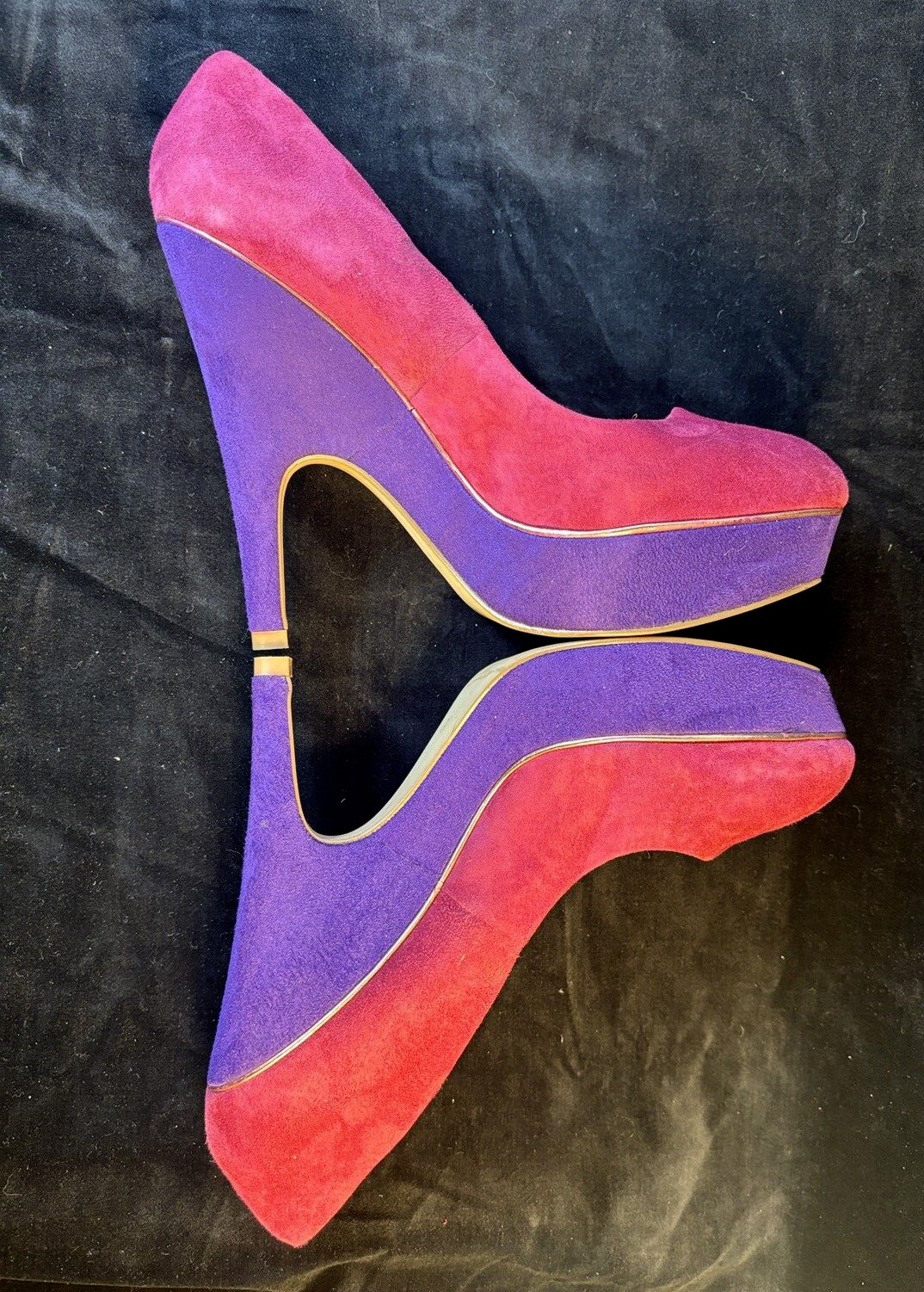 Charles David Suede Cranberry & Purple Gold Platform High Heels Retro Disco US 9