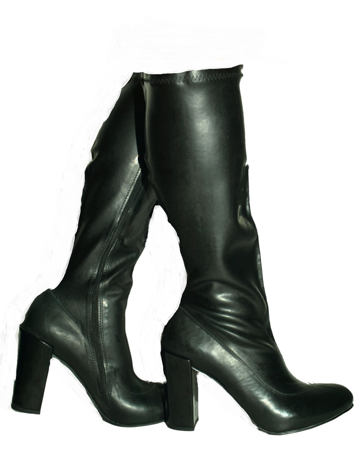 Handmade Rubber Boots Knee High Black Heel 11cm Block – Size 43
