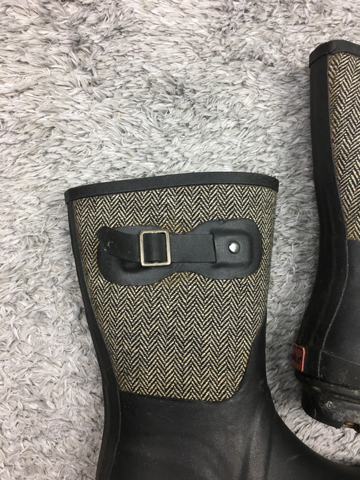 Chooka Classic Mid Calf Racer Herringbone Black Rain Boots, Size 7