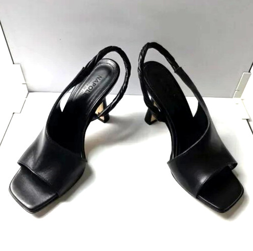 Napoleoni Leather Black Sling Back Heel Sandal sz.9.5 41 NEW Made in Italy NEW