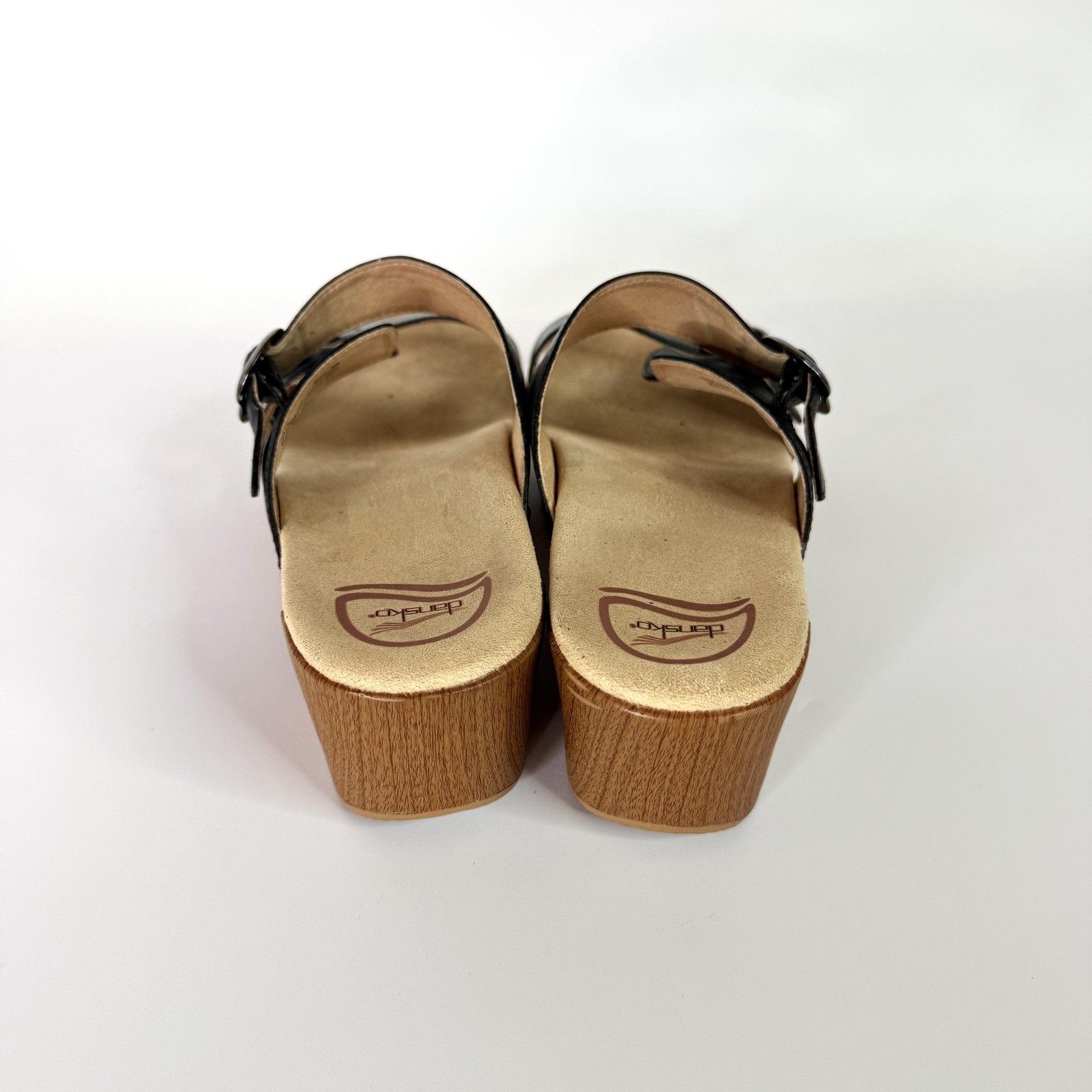 Dansko Sandals Womens Size 9 Black Leather Slide Wedge Buckle Comfort Shoes