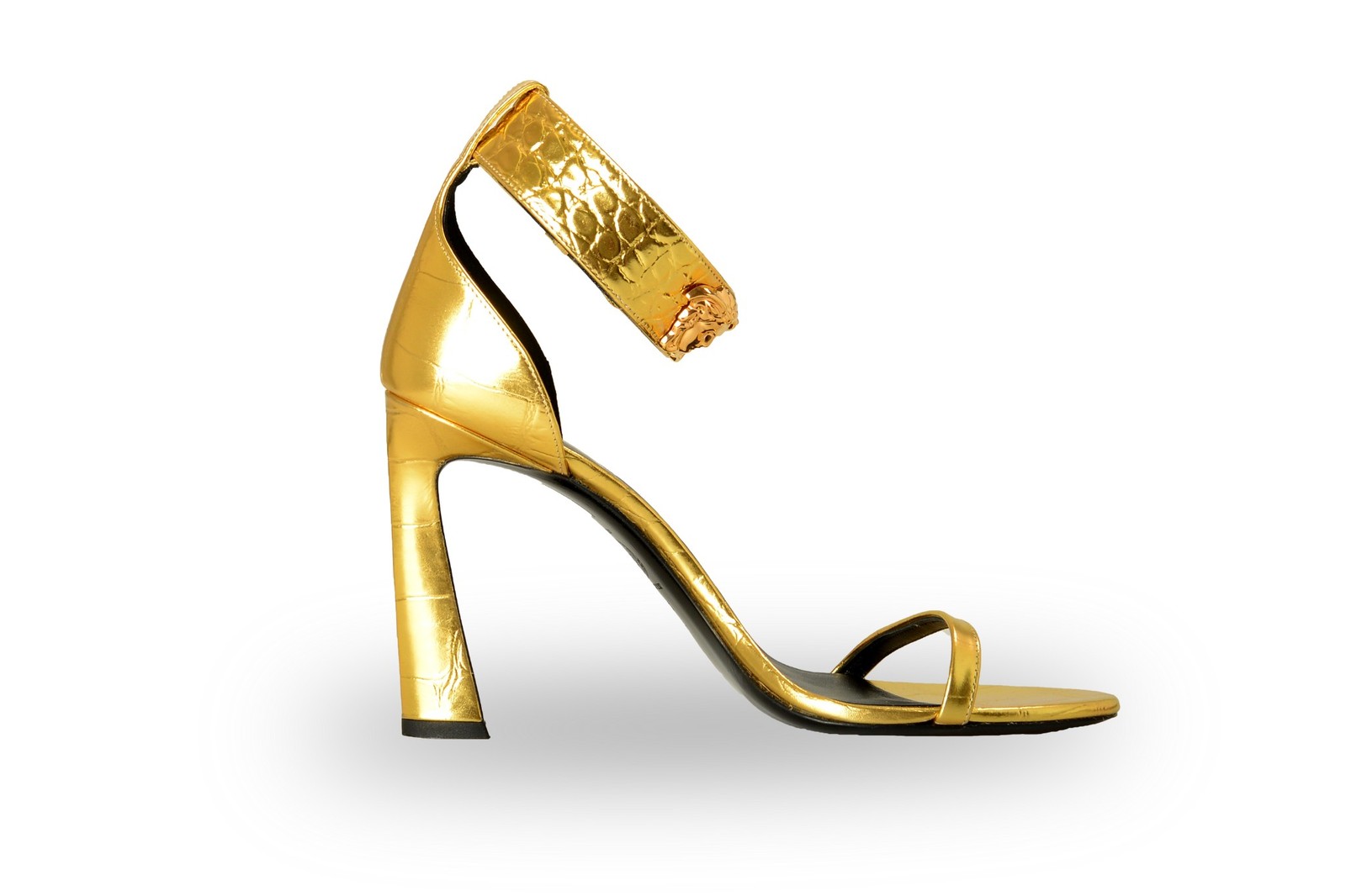 Versace Women’s Gold 100% Leather Croc Print Sandals Shoes US 6 IT 36