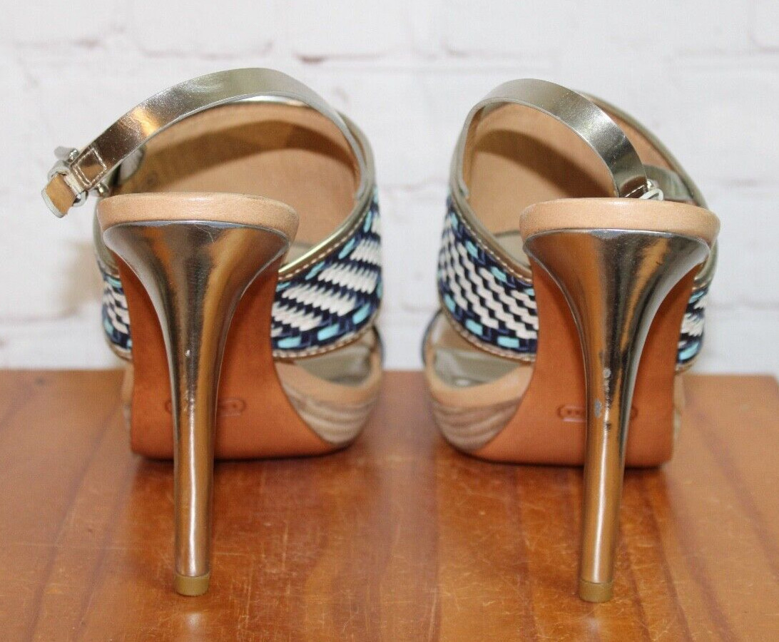 NWOT ~ Coach Steffi Heels Pump Slingback Shoes ~ Blue Tan Silver ~ Sz 9B ~ Q1861