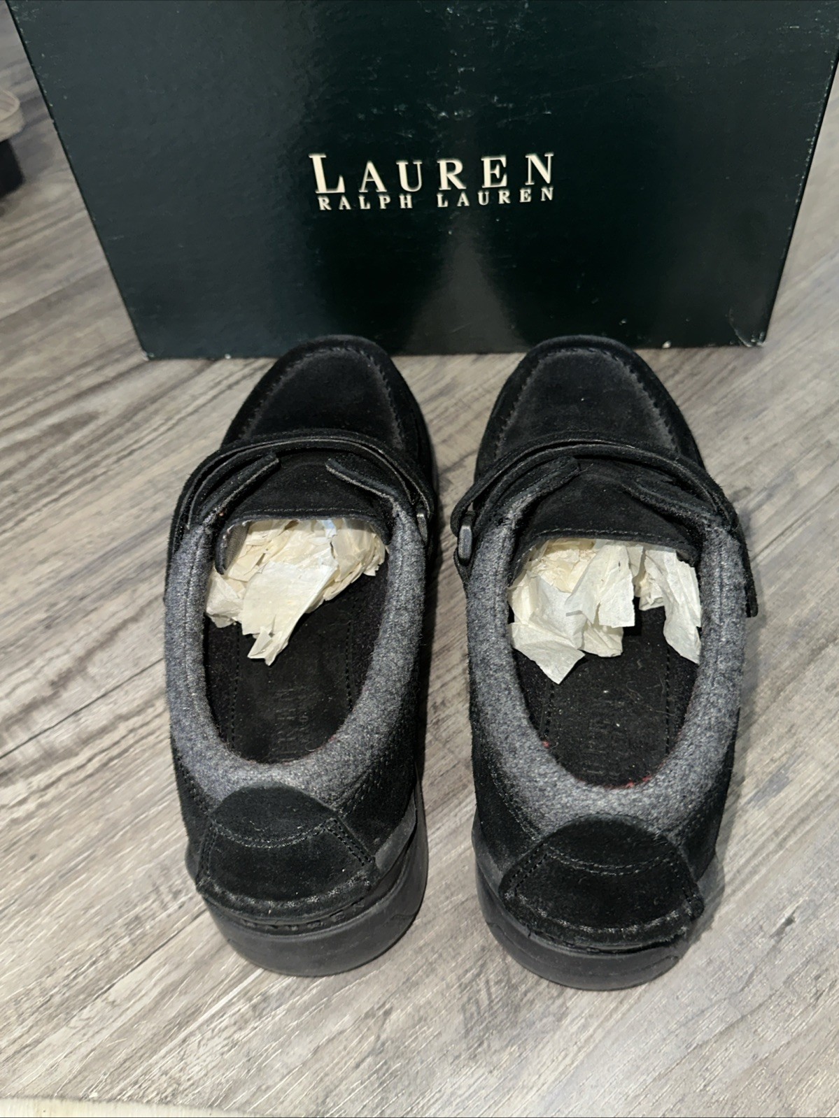 Lauren Ralph Lauren Black Suede Aveline Leather Shoes New Size 7.5b