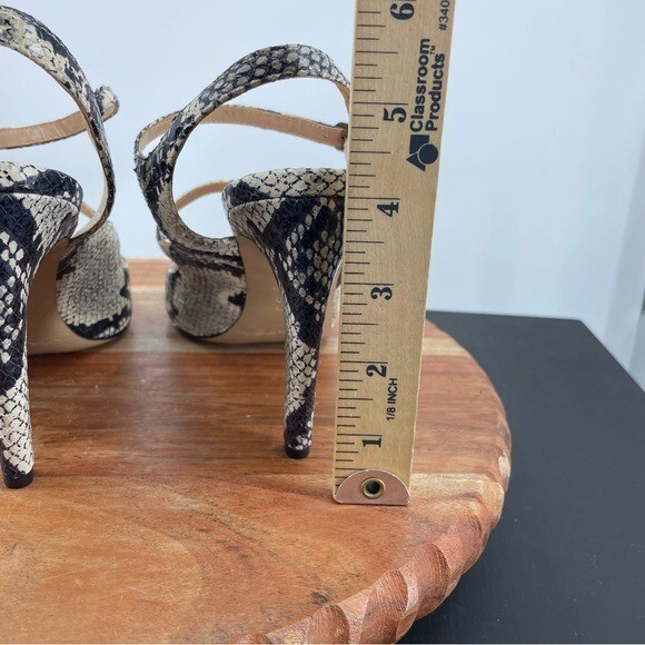 Via Spiga Roseanne heel sandals size 8.5 black white snakeskin snake buckles