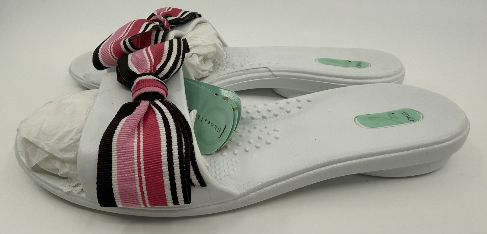 OKA­­·B Women’s Madison Flip Flop Size M Comfort White Pink Strip NWT