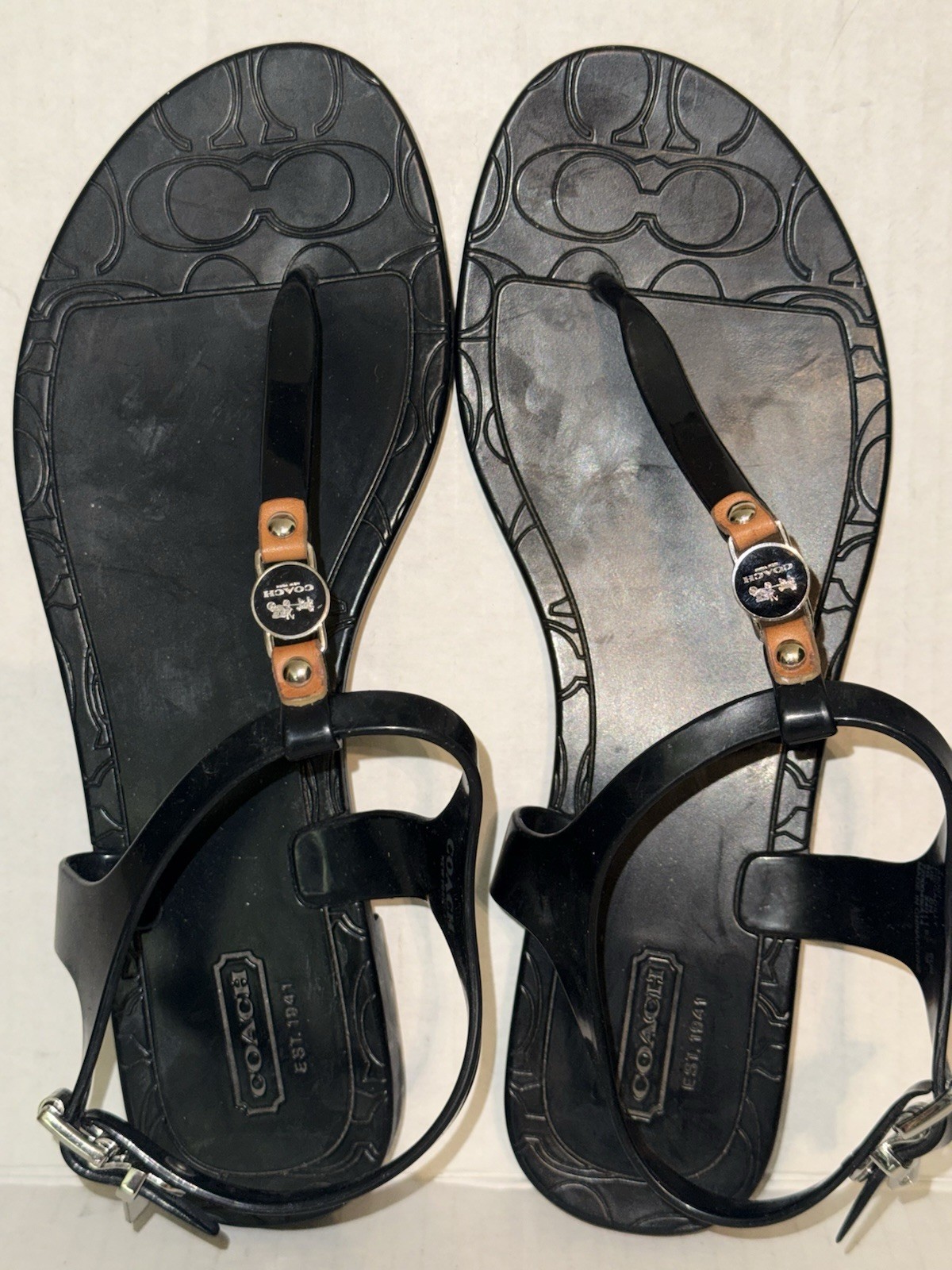 Coach Pier Shiny Jelly Womens T-Strap Thong Sandals Flip Flops Size 8B Black