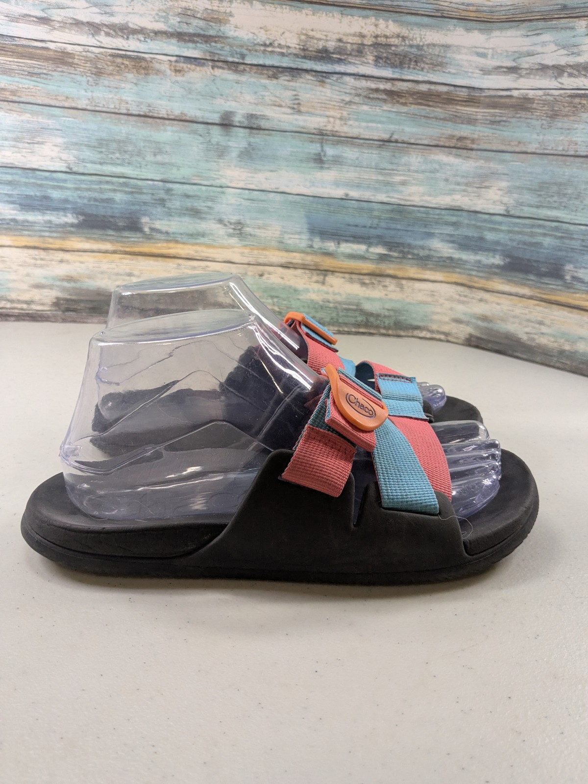 Chaco Chillos Slide Sandals Women’s Size 7 Black Coral Teal Adjustable Straps