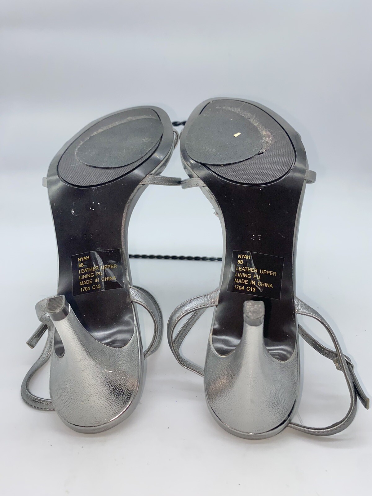Ralph Lauren Shoes Nyah Metallic Silver Stappy Buckle OpenToe Heels Size 8B Read