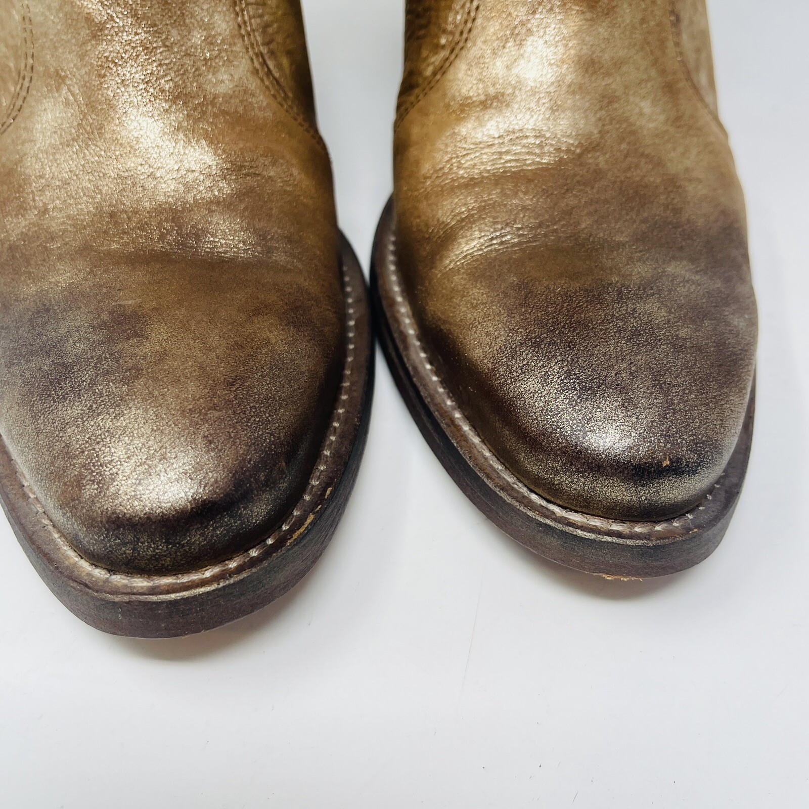 Arnold Churgin Women Boots 40 Gold Leather Metallic Handmade Canada Western RARE