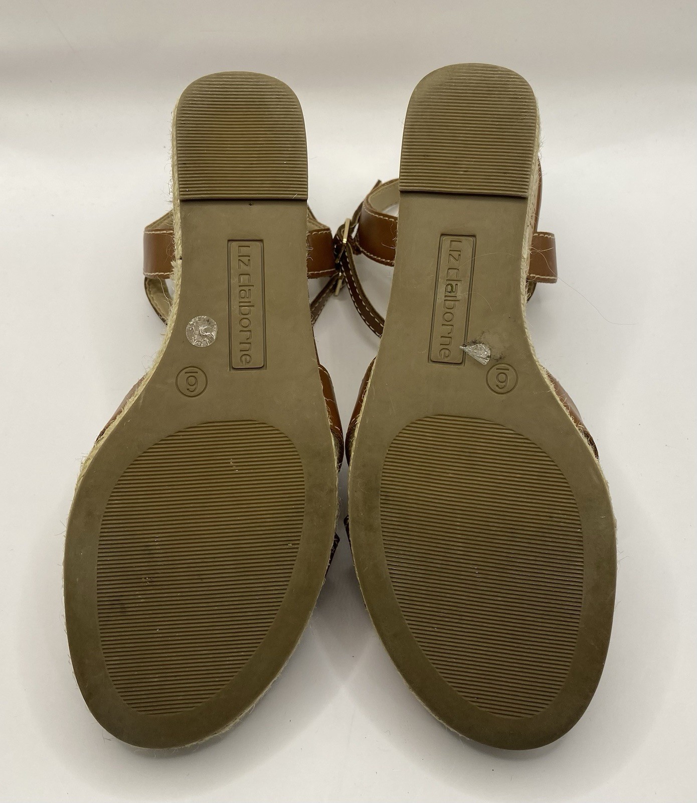 Liz Claiborne Majorca Brown Leather Espadrille Wedge Sandal Womens 6 Memory Foam
