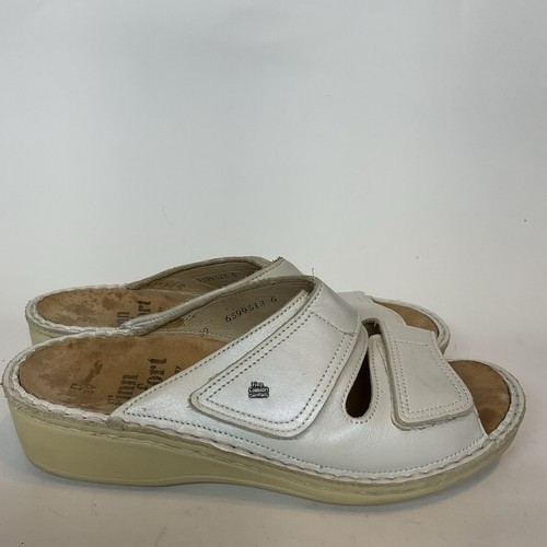 Finn Comfort Sansibar Silver/Ivory Leather Slide Sandals Women 39D/US8 Germany