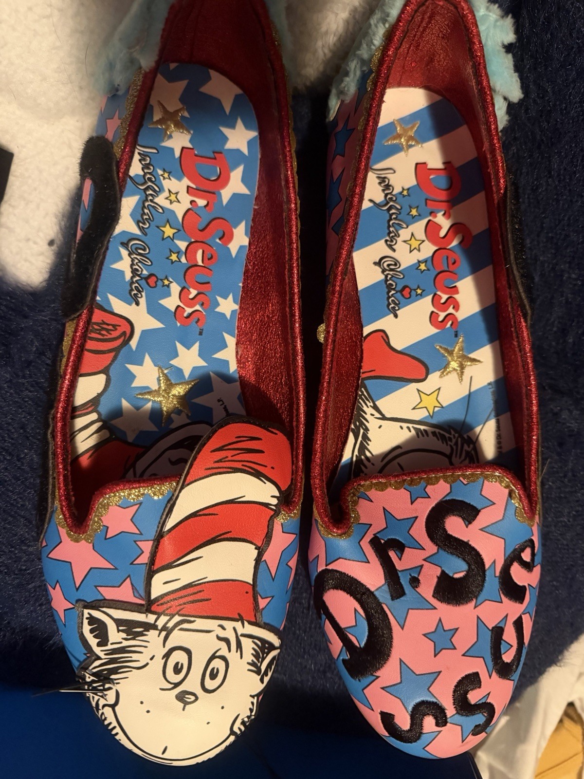 Irregular Choice Dr Seuss Women’s Slip-On Flats Stars Glitter Faux Fur Lined 9