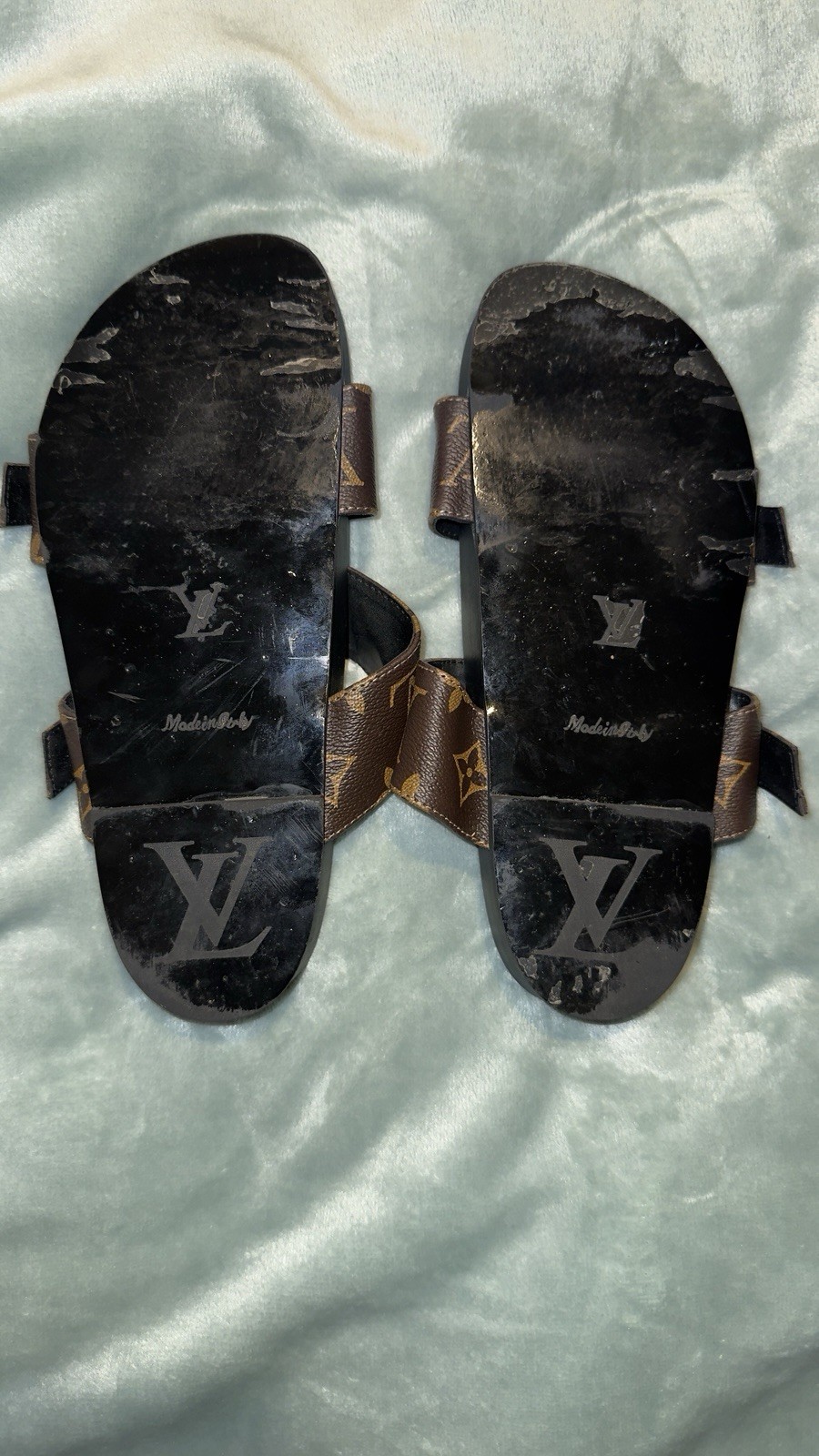 Louis Vuitton Monogram Leather Double Strap Buckle Slide Sandals Women’s 7.5