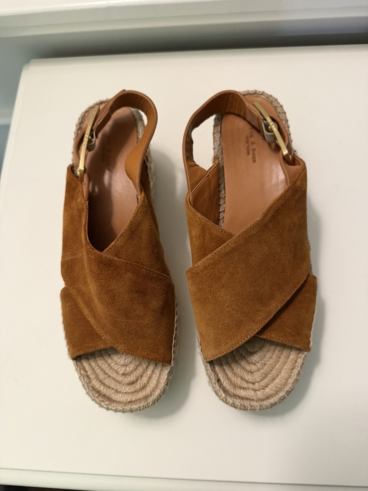 rag & bone Brown Suede Espadrille Wedge Sandals Ankle Strap Buckle 38