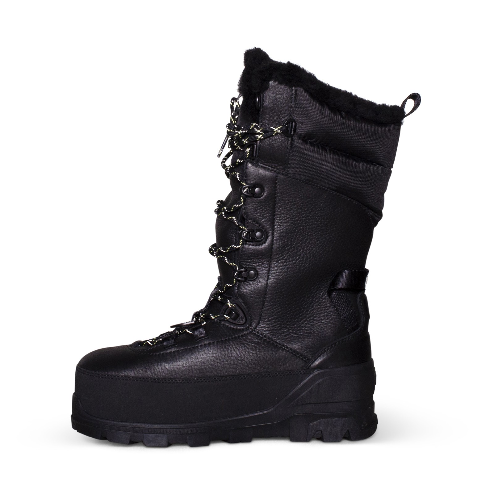 UGG SHASTA TALL WINTER BLACK LEATHER BOOT WOOL ALL GENDER BOOTS SIZE US M4/W5