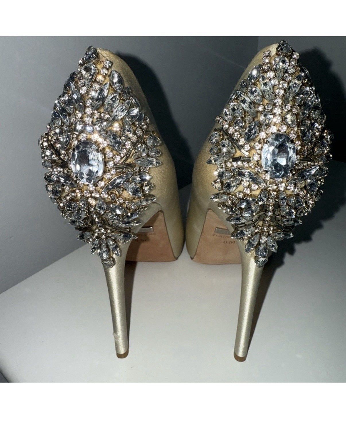 Badgley Mischka Gold Peep Toe Heel with Rhinestone Embellishments
