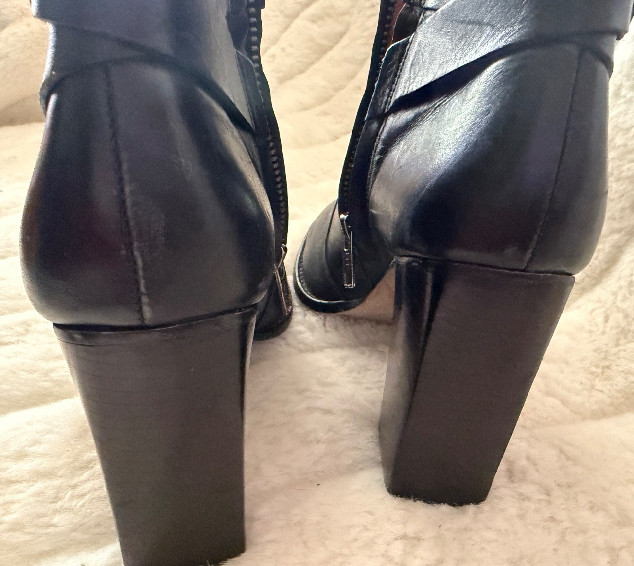 MADEWELL SIZE 8.5 Leather Black Ankle Boot Block Heel Band Stud Zip