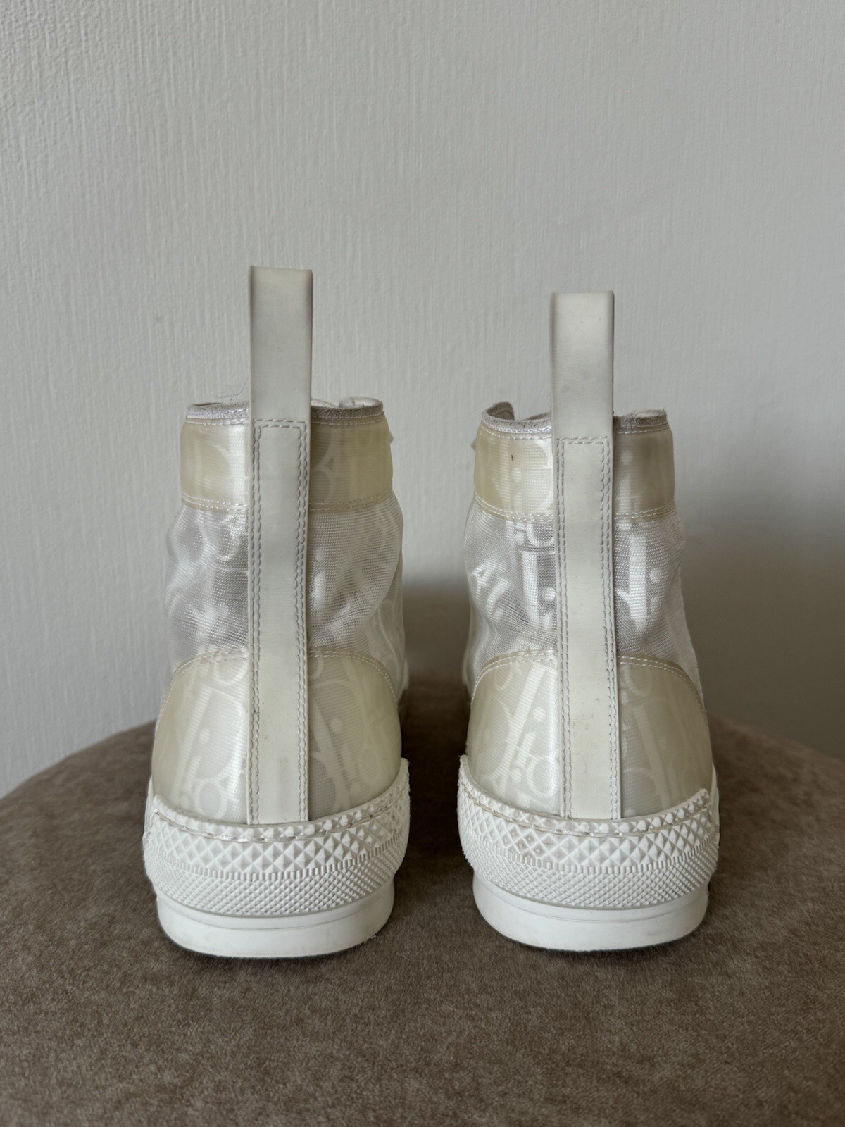 Authentic Christian Dior B23 White Canvas PVC High Top Sneakers Size EU 41 US 11