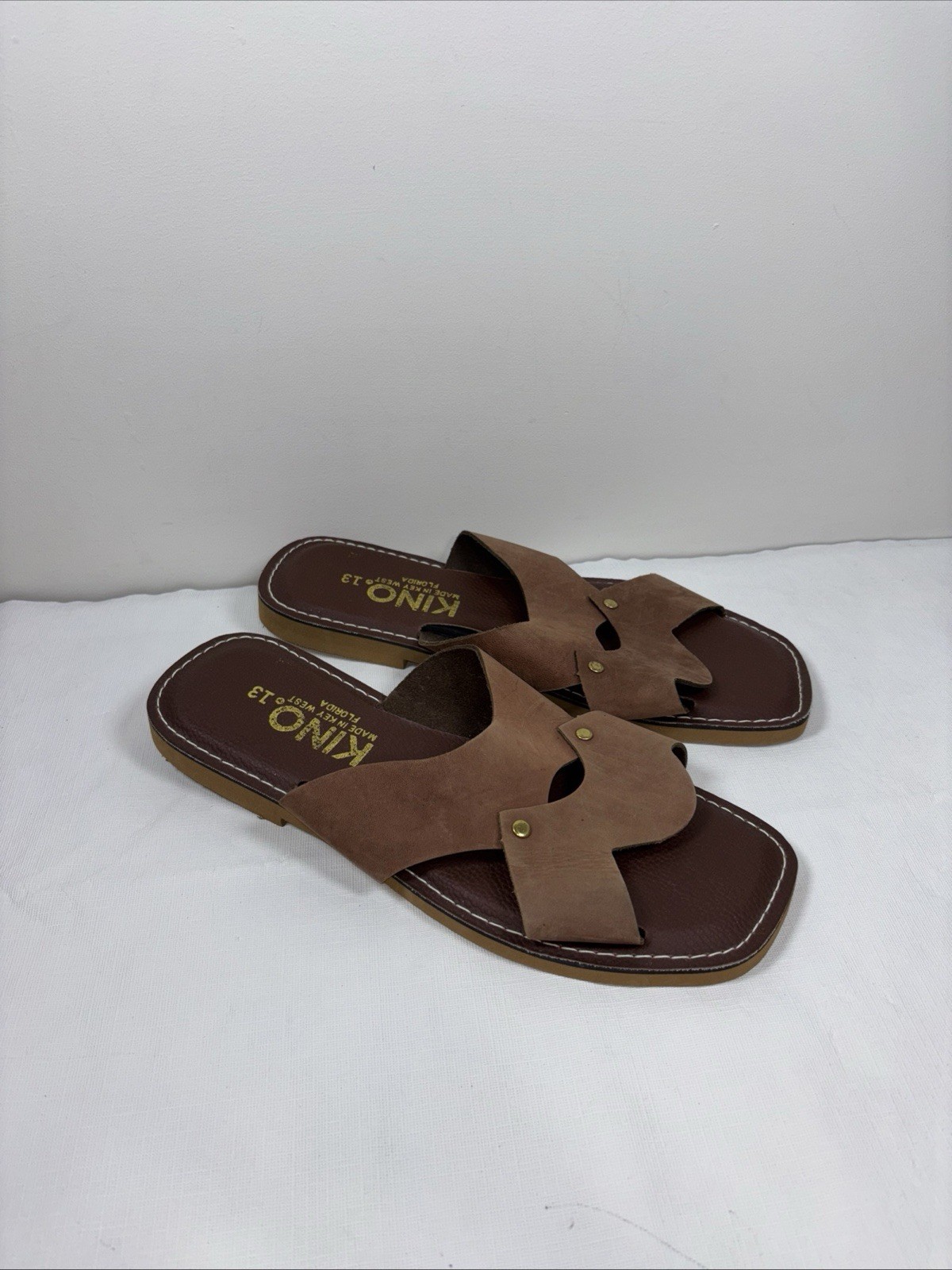 KINO Womens Leather Suede Slip On Sandals Sz 13 Handmade Key West Florida Casual