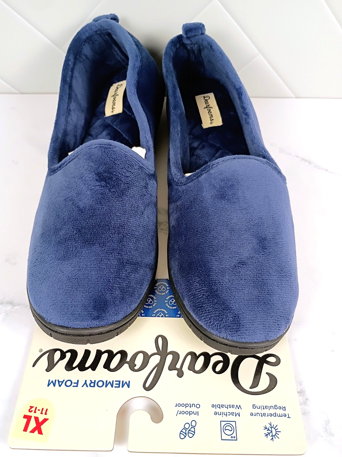 Dearfoams Memory Foam House Slippers, Velour, Closed Back, Womens Size XL, NWT