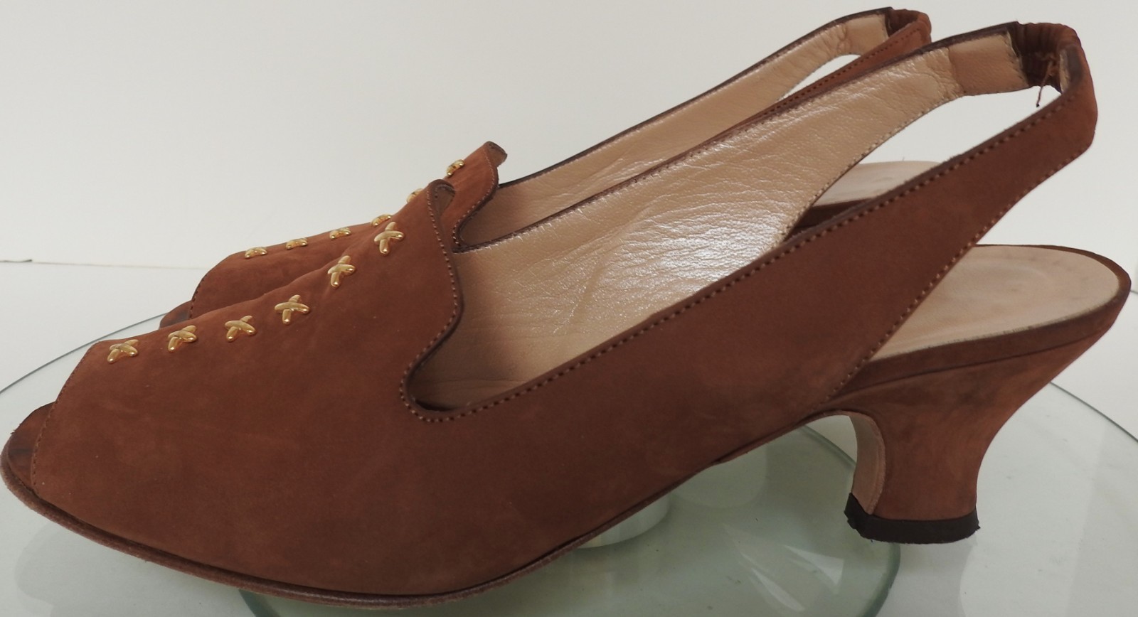 Electa Vero Cuoio Italy Brown Nubuk Sling Back Heels sz 7.5 EU 38 *ship w/o box