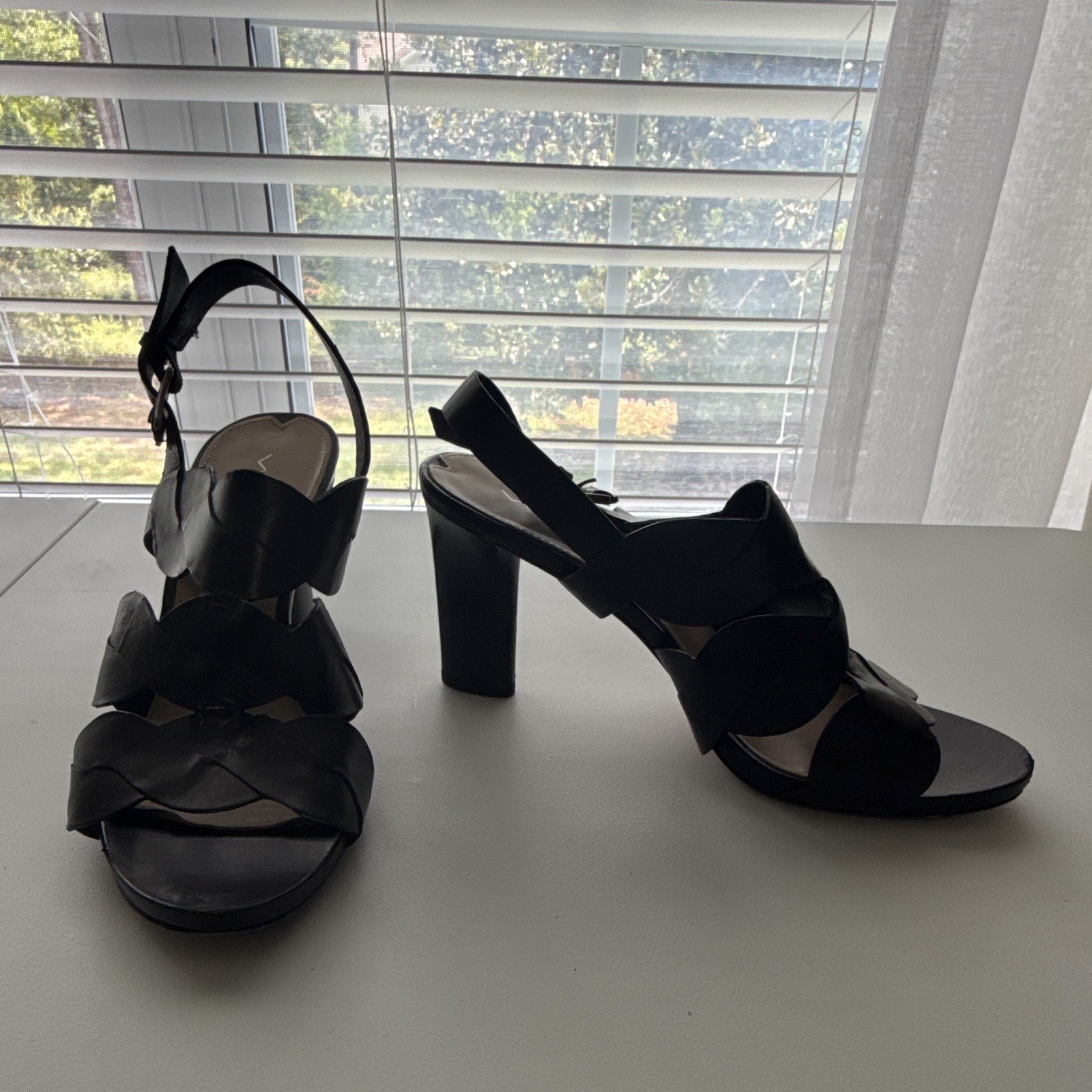 Via Spiga Women’s Black Leather Open Toe Strappy Slingback Stiletto US 7