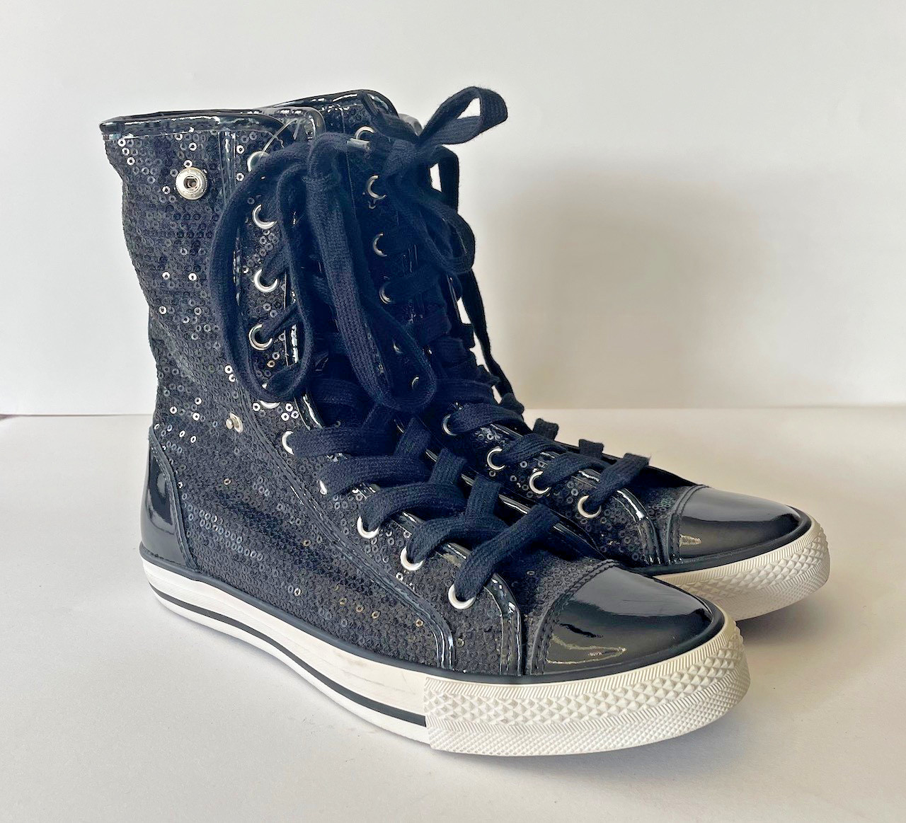 Double Platinum Destiny Sequin Sneakers by GOTTA FLURT top also folds down 8.5