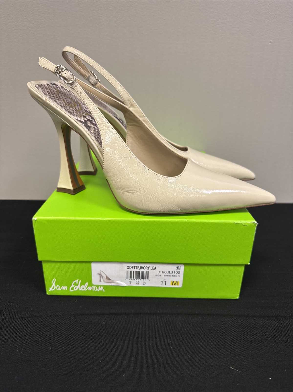 Sam Edelman Women’s 11 M Ivory Leather Odette Lea Slingback Pumps Pointed Toe