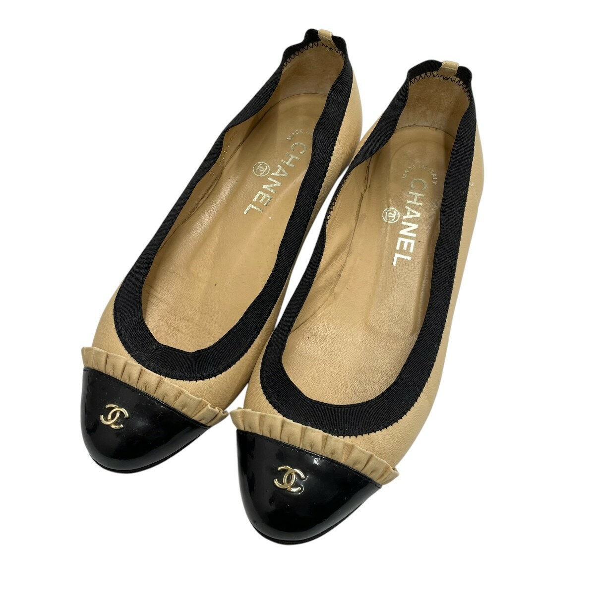 CHANEL Flat Shoes Pumps Cocomark EU 36 US 6 Beige Authentic A2058