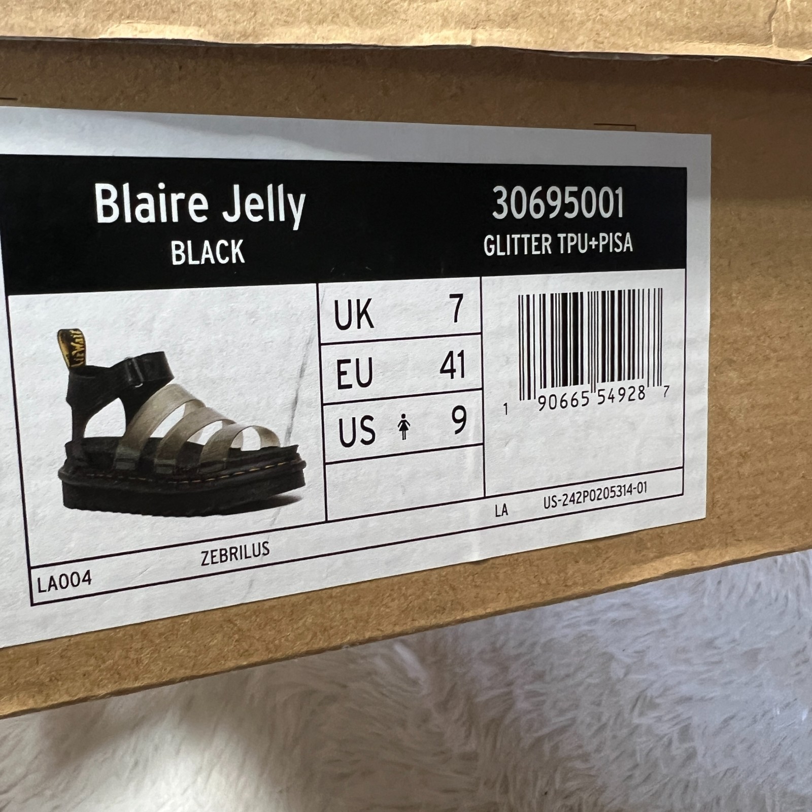 DR MARTENS BLAIRE JELLY GLITTER STRAP SANDALS BLACK SIZE 9