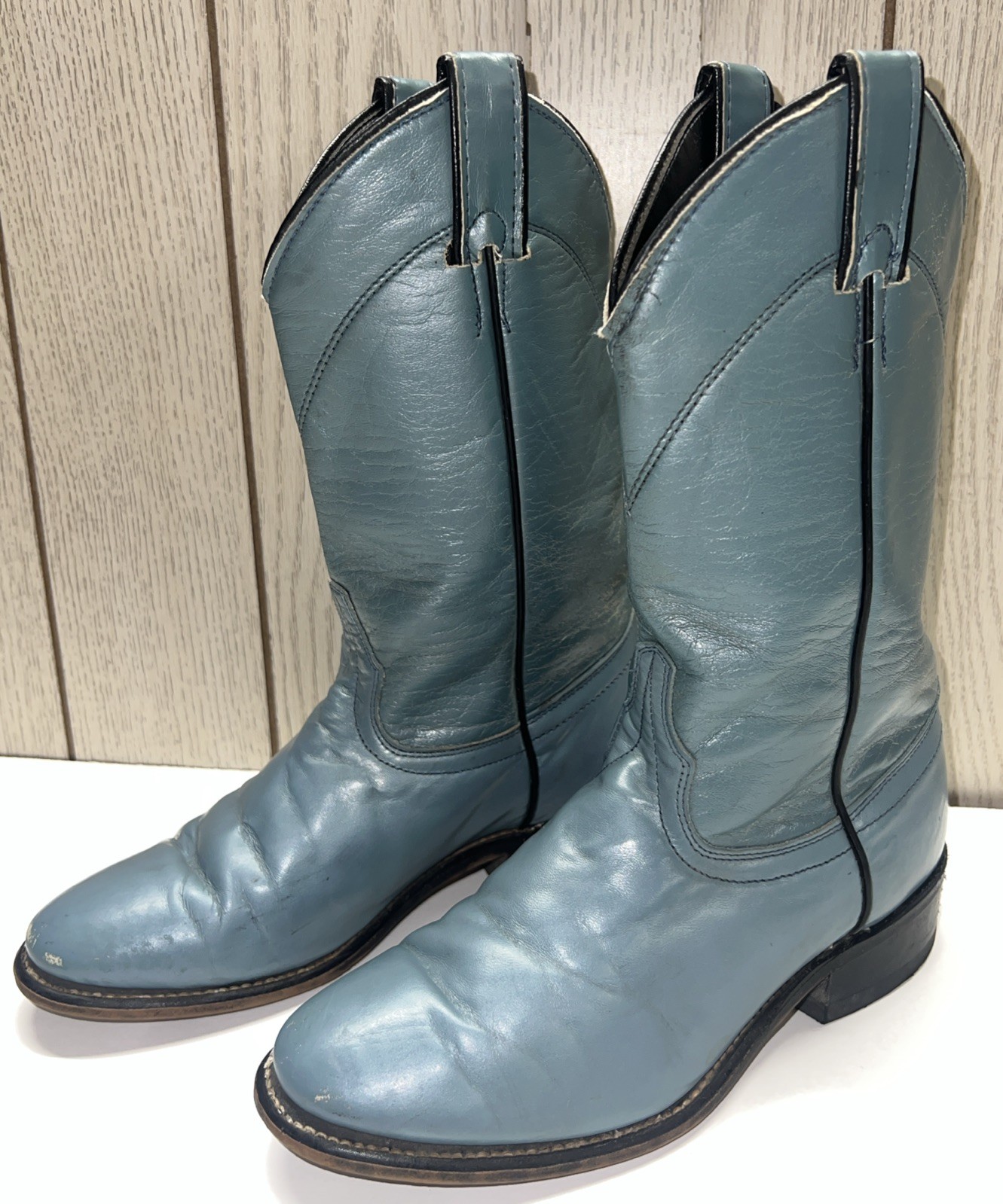 VTG Women’s Western Cowboy Boots Mid Calf Blue Leather 6M Casual Workwear GUC