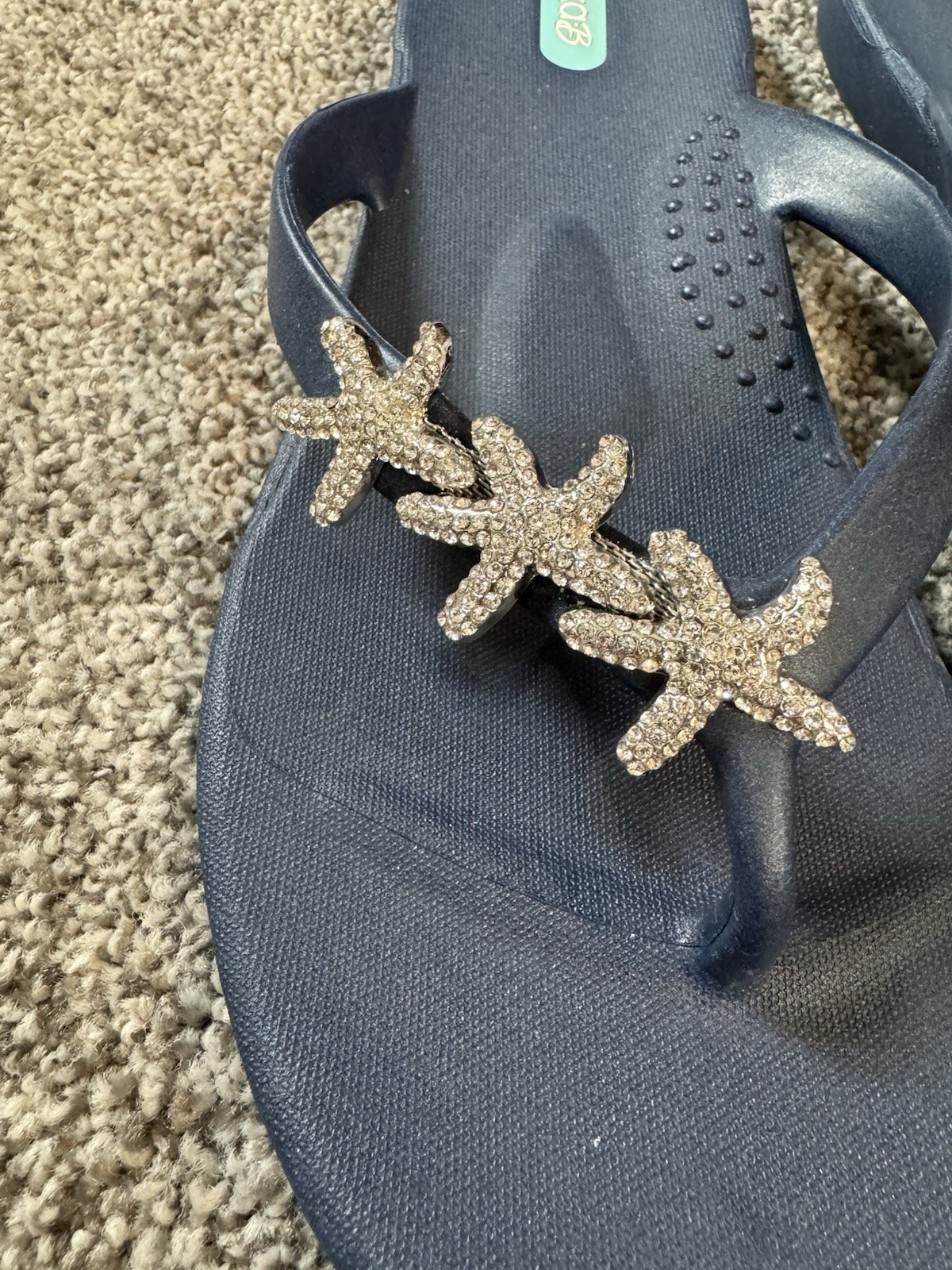 EUC Oka-B Ryann Flip Flop beach themed sandals crystal-encrusted starfish charm