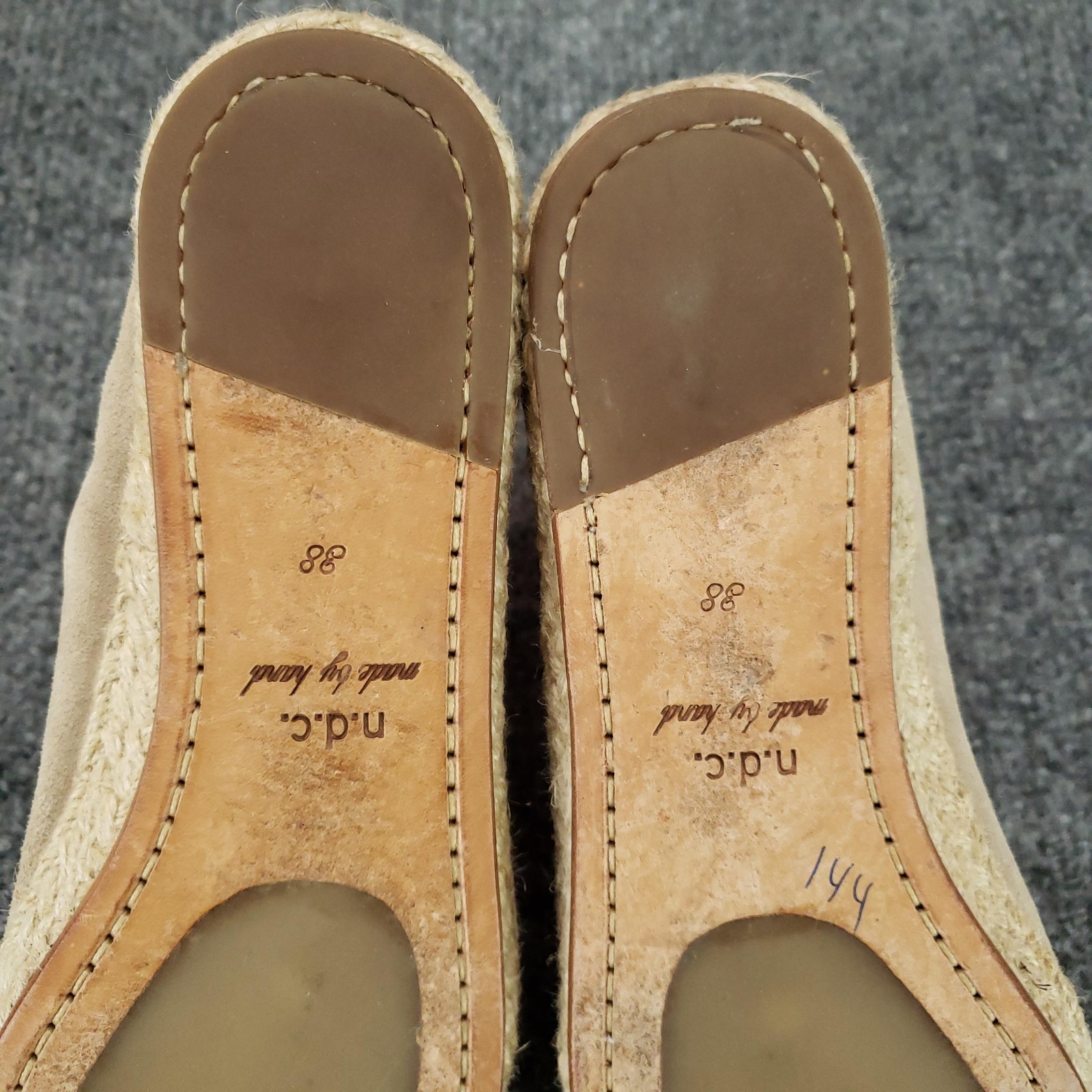 N.d.c. Shoes Womens Size 38 Beige Espadrille Flats Slip On Made By Hand Suede
