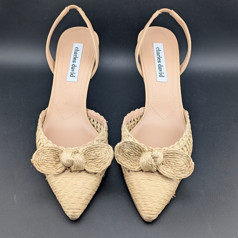 Charles David Allyson Raffia Slingback Pump Heel Shoes Size 8.5 NEW