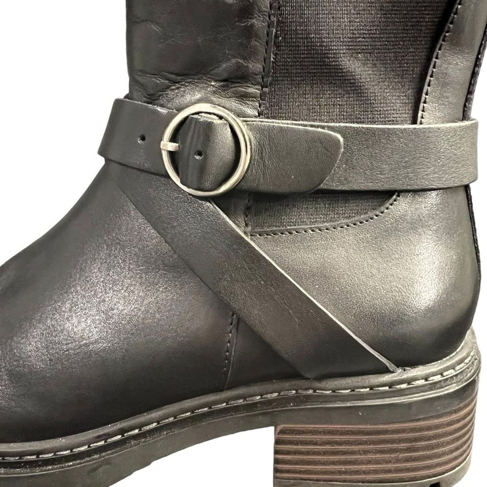 Softwalk Neenah Black Leather Zipper Motorcycle Boot Lug Sole Size 10N NWOT