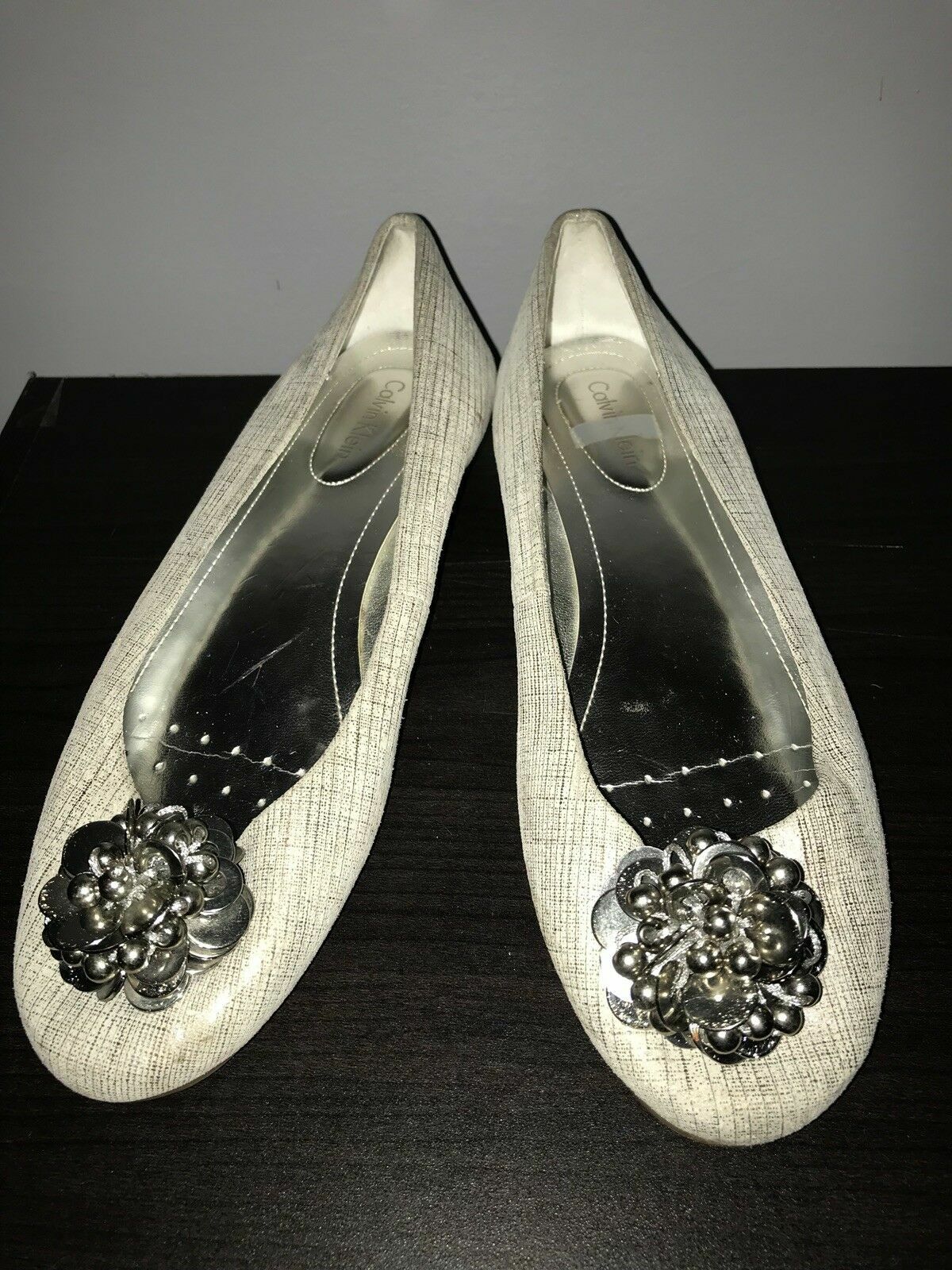 Calvin Klein Maxee Womens Blue Ballet Flats Tan w/ Silver Size 6M