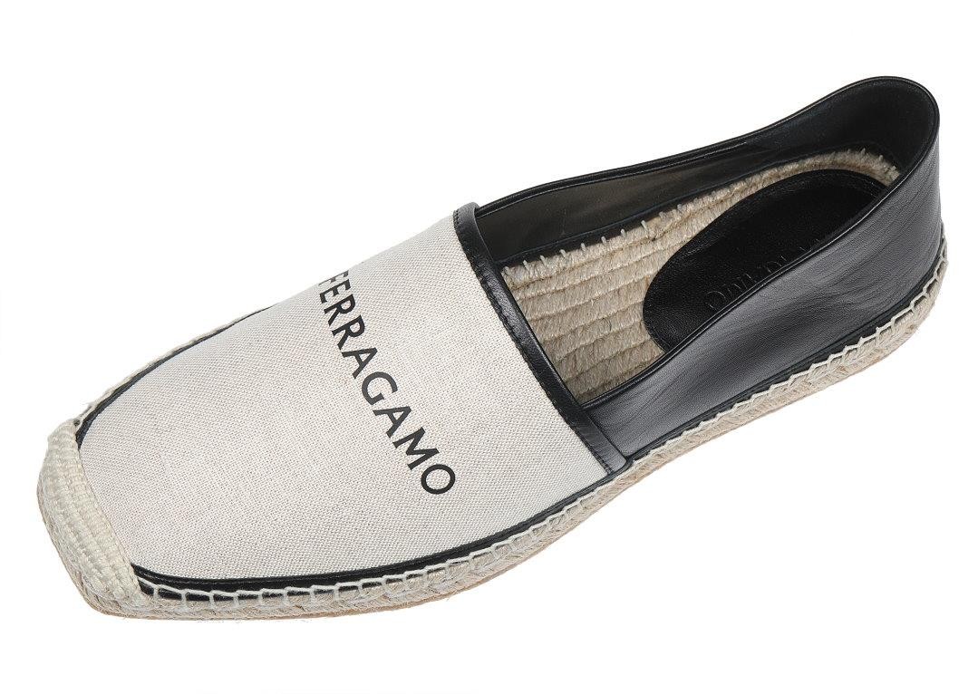 NEW SALVATORE FERRAGAMO LADIES CANVAS LEATHER LOGO ESPADRILLES LOAFERS SHOES 10