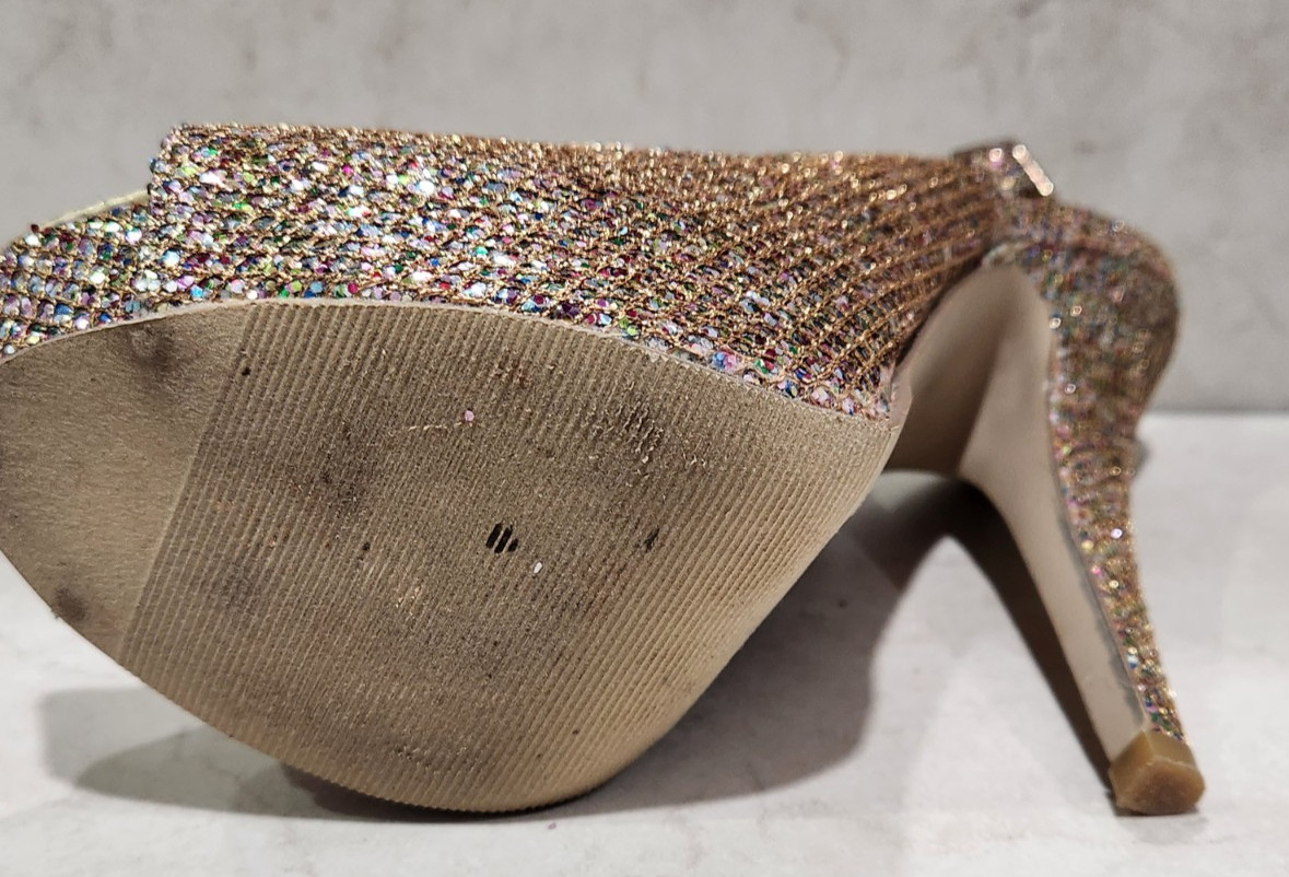 MADDEN GIRL JASSPERR GOLD Multi Sparkly Platform Stilleto 4 INCH Heels Size 7