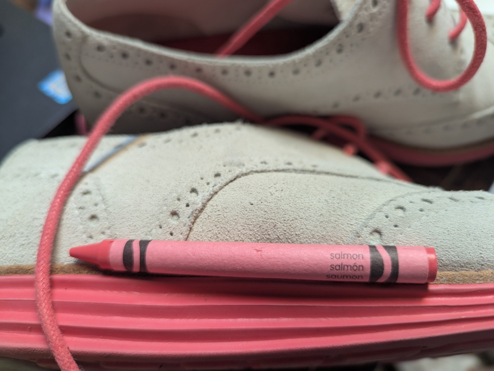 Cole Haan Lunargrand Wingtip Oxford Suede Shoes Womens 8B Gray Pink