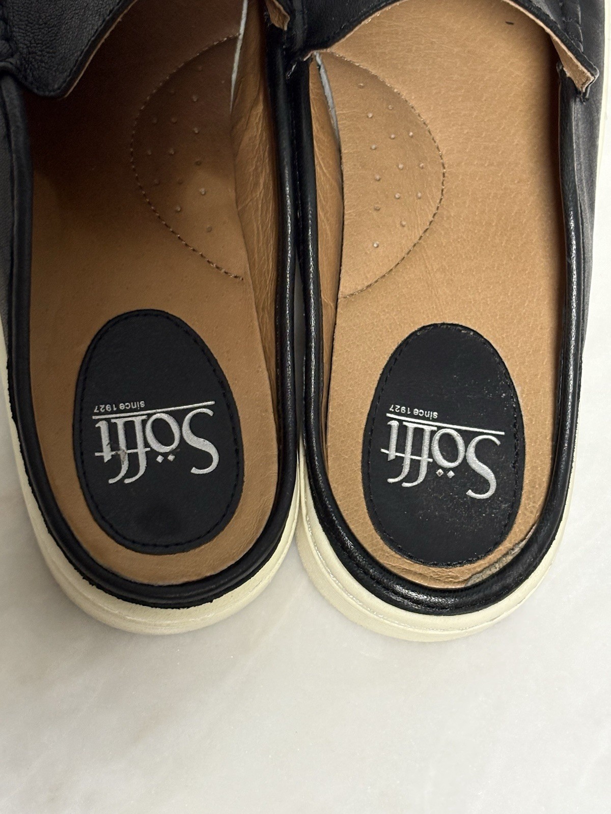 Sofft Shoes Womens 8.5 Somers Moc Toe Mules Flats Slip On Black Leather Casual
