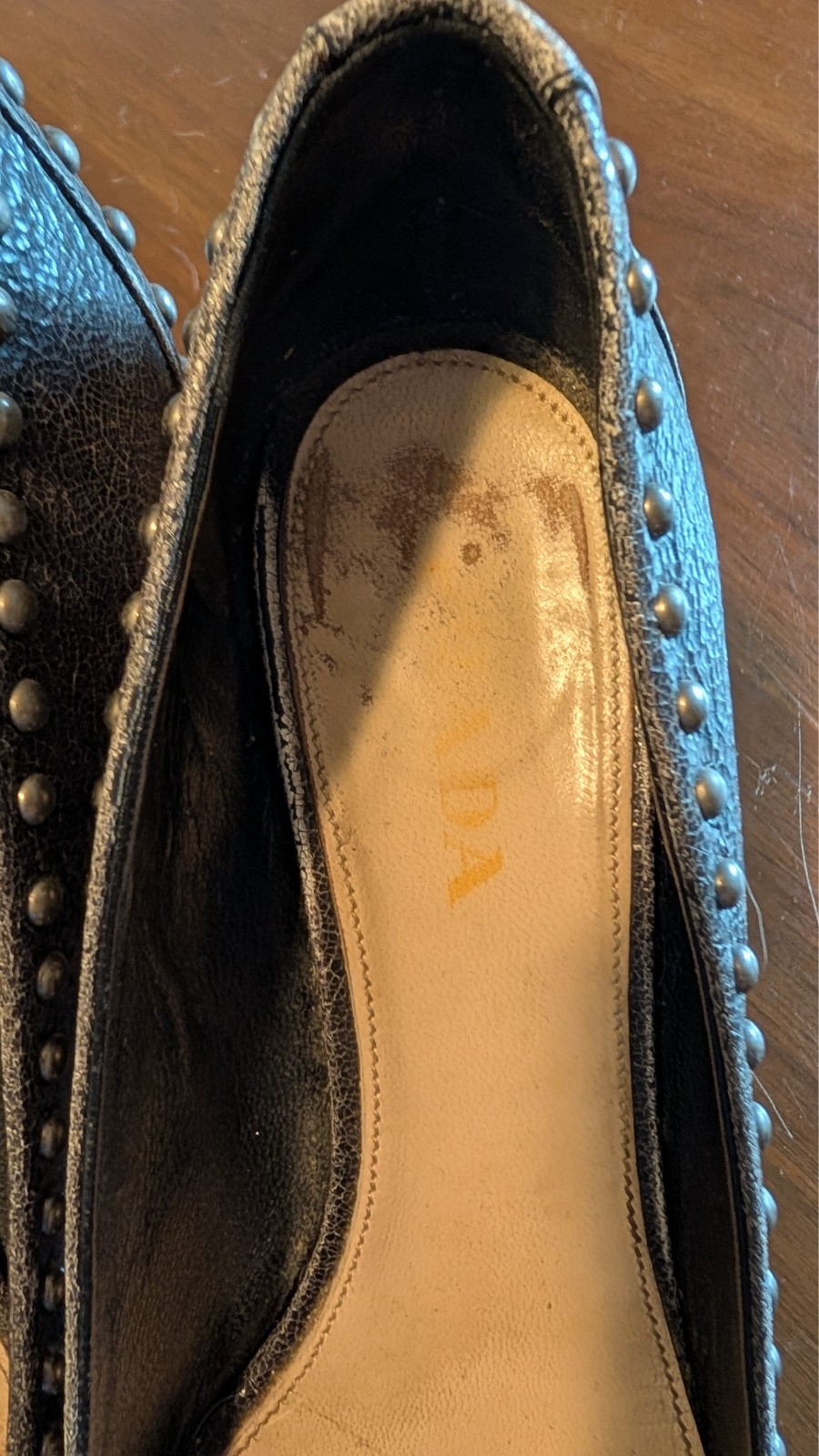 PRADA Black & Silver Studded Heels Pumps Made in Italy Size 37