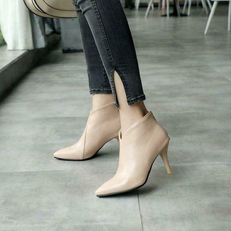 Womens High Heels Ankle Boots Back Zipper Faux Leather Dress Casual Party Shoes