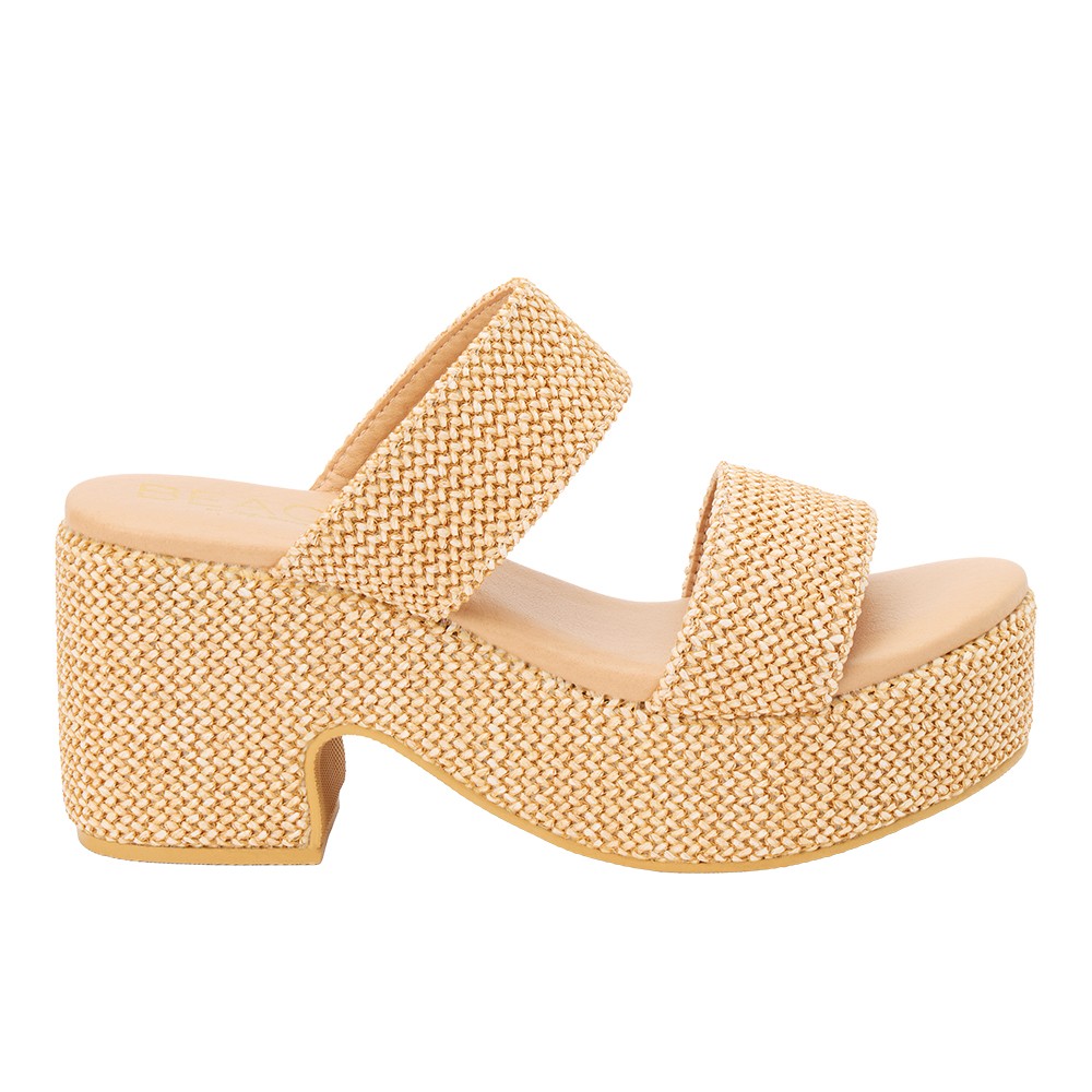 BEACH by Matisse Ocean Ave Platform Block Heels Womens Beige Casual Sandals OCE