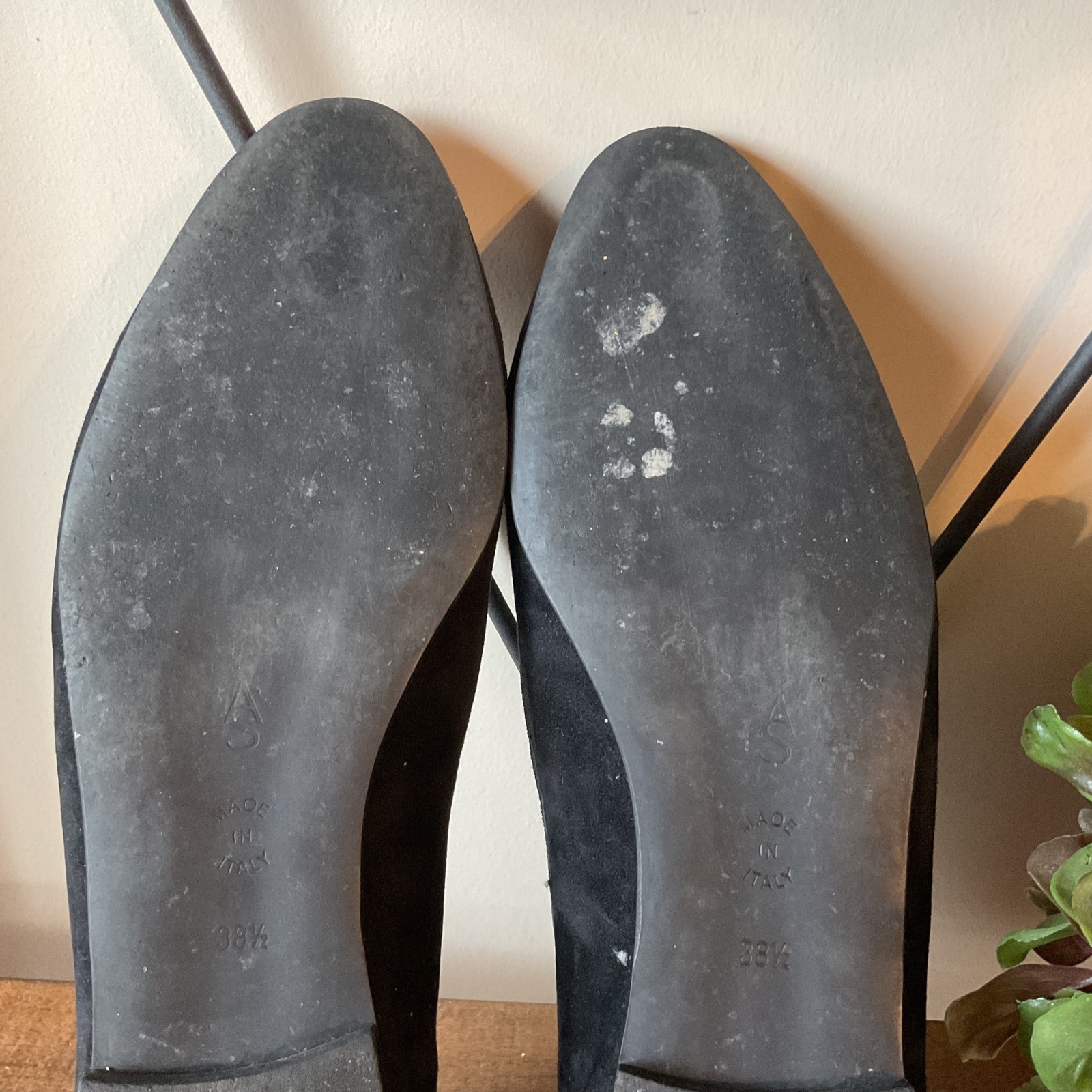 A. Soliani Como Strap Black Suede Mary Jane Ballet Flats Size 38.5 Made in Italy