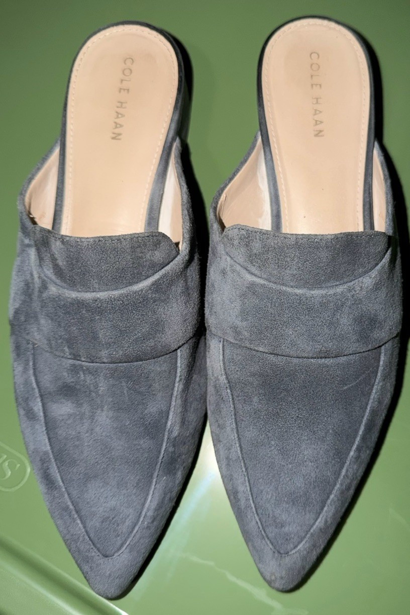 Cole Haan Women’s Blue Suede Pointed Toe Mule Flats Slip-On Size 7.5 B