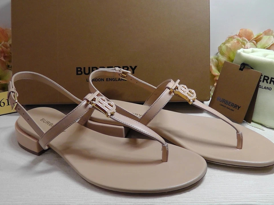 BURBERRY Pale Nude EMILY T-Strap Leather Thong Sandals Size 36.5 US***$720**NIB