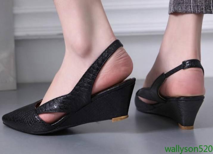 Women’s Snake Print Wedge Sandals Pointed Toe Slingback Dress Shoes SZ 5-10.5