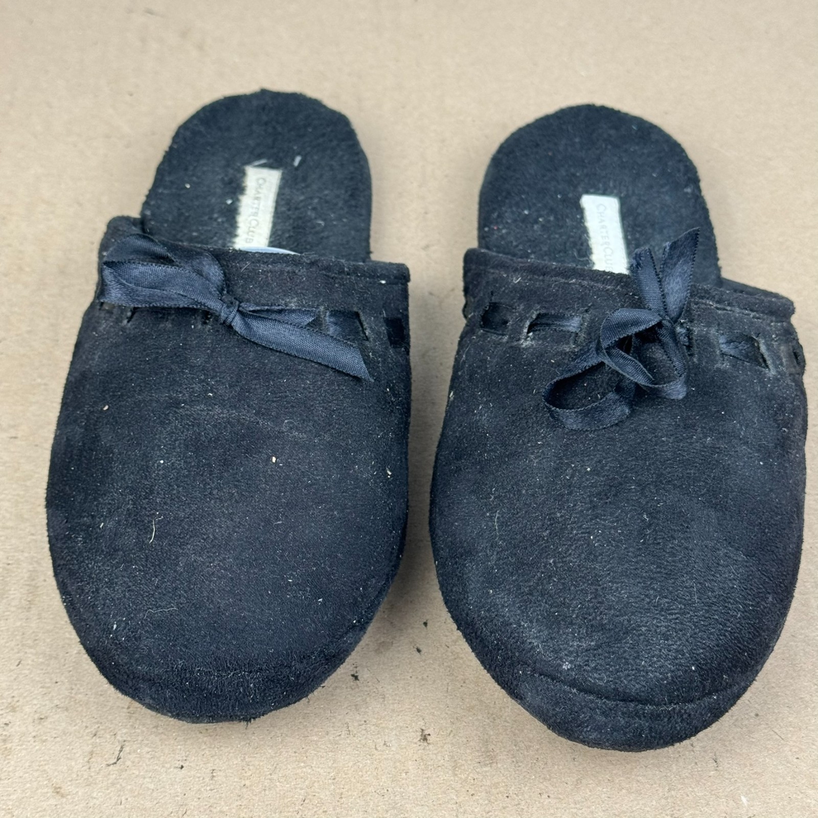 Unisex Charter Club Black Fleece Bow Slipper Clogs Size XL (9.5-10.5)